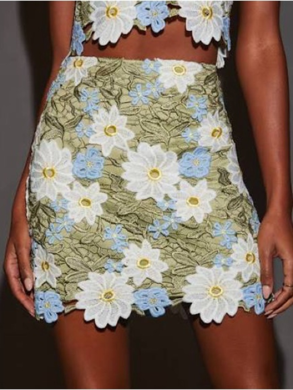Vici Daisy Daisy Mini Skirt with White & Light Blue Floral Lace